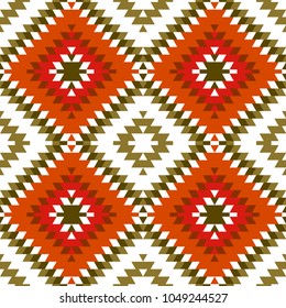 Seamless pattern Turkish carpet yellow beige orange khaki brown. Patchwork mosaic oriental kilim rug with traditional folk geometric ornament. Tribal style. Vector