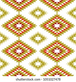 Seamless pattern Turkish carpet yellow beige orange khaki brown. Patchwork mosaic oriental kilim rug with traditional folk geometric ornament. Tribal style. Vector