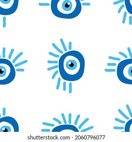 Seamless pattern with Turkish evil eye bead. Good luck. Turkish tile. Oriental ottoman design for wallpapers, pattern fills, textile