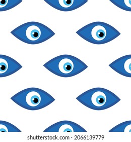 Seamless pattern with Turkish evil eye bead. Good luck. Turkish tile. Oriental ottoman design for wallpapers, pattern fills, textile