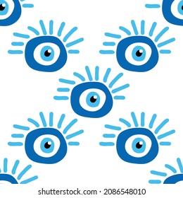 Seamless pattern with Turkish evil eye bead. Good luck. Turkish tile. Oriental ottoman design for wallpapers, pattern fills, textile