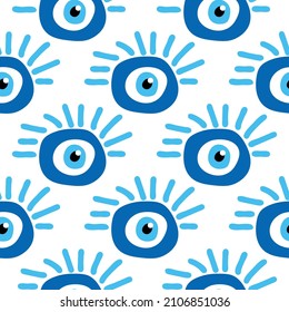 Seamless pattern with Turkish evil eye bead. Good luck. Turkish tile. ottoman design for wallpapers, pattern fills, textile