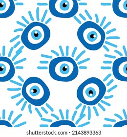Seamless pattern with Turkish evil eye bead. Good luck. Turkish tile. Oriental ottoman design for wallpapers, pattern fills, textile