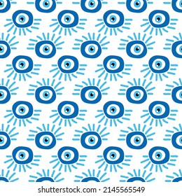 Seamless pattern with Turkish evil eye bead. Good luck. Turkish tile. Oriental ottoman design for wallpapers, pattern fills, textile