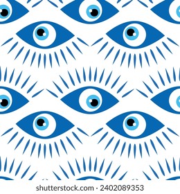 Seamless pattern with Turkish evil eye bead. Good luck. Turkish tile. Oriental ottoman design