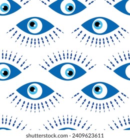 Seamless pattern with Turkish evil eye bead. Good luck. Turkish tile. Oriental ottoman design