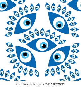 Seamless pattern with Turkish evil eye bead. Good luck. Turkish tile. Oriental ottoman design