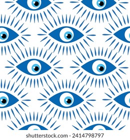 Seamless pattern with Turkish evil eye bead. Good luck. Turkish tile. Oriental ottoman design