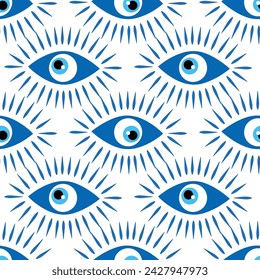 Seamless pattern with Turkish evil eye bead. Good luck. Turkish tile. Oriental ottoman design