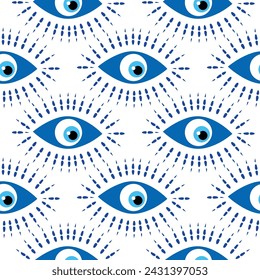 Seamless pattern with Turkish evil eye bead. Good luck. Turkish tile. Oriental ottoman design