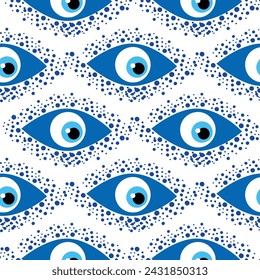 Seamless pattern with Turkish evil eye bead. Good luck. Turkish tile. Oriental ottoman design