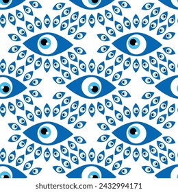 Seamless pattern with Turkish evil eye bead. Good luck. Turkish tile. Oriental ottoman design