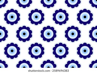 Seamless pattern with Turkish evil eye bead flower. Good luck. Turkish tile. Oriental design vector background. Perfect for wallpapers, pattern fills, web page backgrounds, surface textures, textile