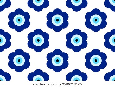 Seamless pattern with Turkish evil eye bead flower. Good luck. Turkish tile. Oriental design vector background. Perfect for wallpapers, pattern fills, web page backgrounds, surface textures, textile