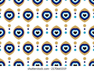 Seamless pattern with Turkish eye heart shape vector illustration. Turkish seamless background. Traditional geometric design for souvenirs, cards, posters, banners, textile, menu