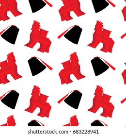 Seamless pattern turkish historical symbols Trojan horse, fez cartoon vector illustration isolated on white background, travel decorative texture for design advertising, wallpaper, wrapping paper