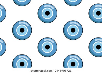 Patrón sin fisuras con el amuleto tradicional turco del mal de ojo en forma de un ojo azul hecho de vidrio. Ojo de Fátima ilustración. Ilustración vectorial, estilo de dibujos animados.