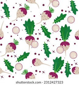 A seamless pattern of turnip isolated on white background. vector illustration. vegeatable wrapping paper.