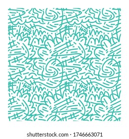 Seamless pattern of turquoise lines of scrawl.