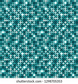 Seamless pattern of turquoise sequins. Background of shining sequins. Eps10