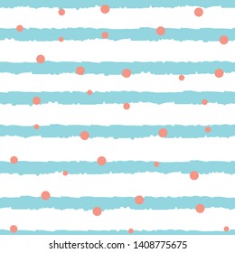 Seamless Pattern with Turquoise Stripes and Orange Dots 