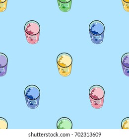 Seamless pattern with turquoise swirl meringue (zephyr, marshmallow) and delicate white round lacy doily isolated on background. 
