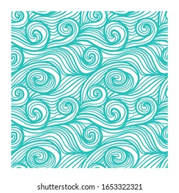 Seamless pattern with turquoise swirling waves. Design for backdrops and colouring book with sea, rivers or water texture. Repeating texture. Print for the cover of the book, postcards.