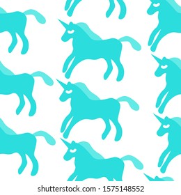 Seamless pattern with turquoise unicorns on transparent background. Repetitive flat vector illustration. EPS 10.