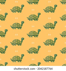 seamless pattern turtle animal on yellow background vector wallpaper textile giftwrap
