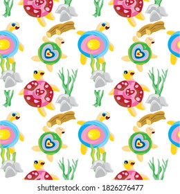 seamless pattern turtle funny with colored