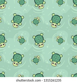 Seamless pattern turtle on green background