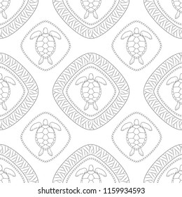 Seamless pattern with turtle and polynesian symbols. Vector illustration.