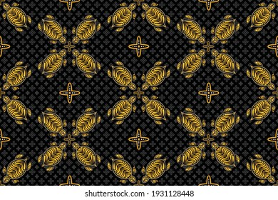 Seamless pattern with turtle vector Illustration, Sea batik theme