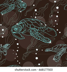 Seamless pattern with turtles