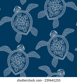 Seamless pattern with turtles. Seamless pattern can be used for wallpaper, pattern fills, web page background,surface textures. Seamless animal background.  Indian mehendi style