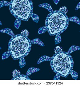 Seamless pattern with turtles. Seamless pattern can be used for wallpaper, pattern fills, web page background,surface textures. Seamless animal background.  Indian mehendi style