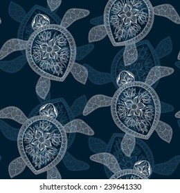 Seamless pattern with turtles. Seamless pattern can be used for wallpaper, pattern fills, web page background,surface textures. Seamless animal background.  Indian mehendi style