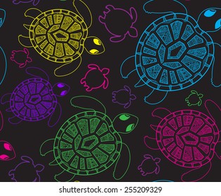 Seamless pattern with turtles. Seamless pattern can be used for wallpaper, pattern fills, web page background, surface textures. Seamless animal ornamental background