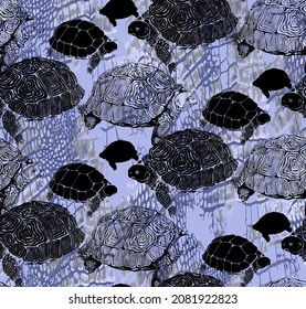 Seamless pattern. Turtles and crocodile skin. 
