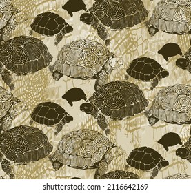 Seamless pattern. Turtles and crocodile skin. 