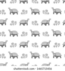 seamless pattern of turtles and daisies flowers. vector illustration. hand drawing eps10
