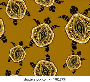 Seamless pattern with  turtles in indigenous style Vector in yellow