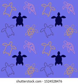 Seamless pattern with turtles. Linear graphics. Animal world under water. Ocean