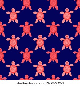 Seamless pattern with turtles. Silhouette. Animal world under water. Ocean.