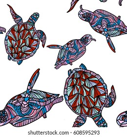 Seamless pattern with turtles. Vector illustration.