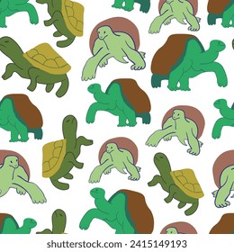 seamless pattern with turtles in vector. wild animal in flat style. Template for design, print, background, packaging, book, wrapping paper, fabric.