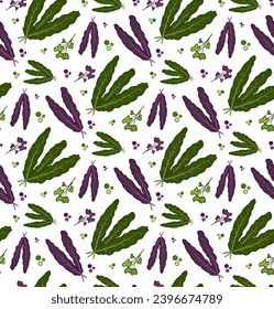 seamless pattern Tuscan cabbage vector. Design for kale day, healthy food, health day, recipes. Colorful background cartoon assorted cabbage for cover, print, book decoration, postcard, web element.