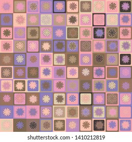 Seamless pattern. Twelve petal flowers on a checkered background. Multicolor motley texture. Camouflage style.