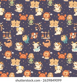 Seamless pattern of twelve zodiac signs for kids