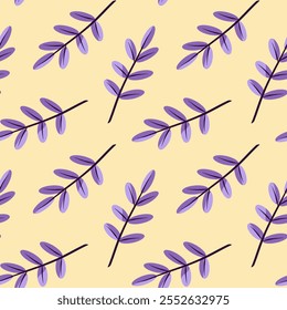 seamless pattern Twig, leaves, in purple color, vector